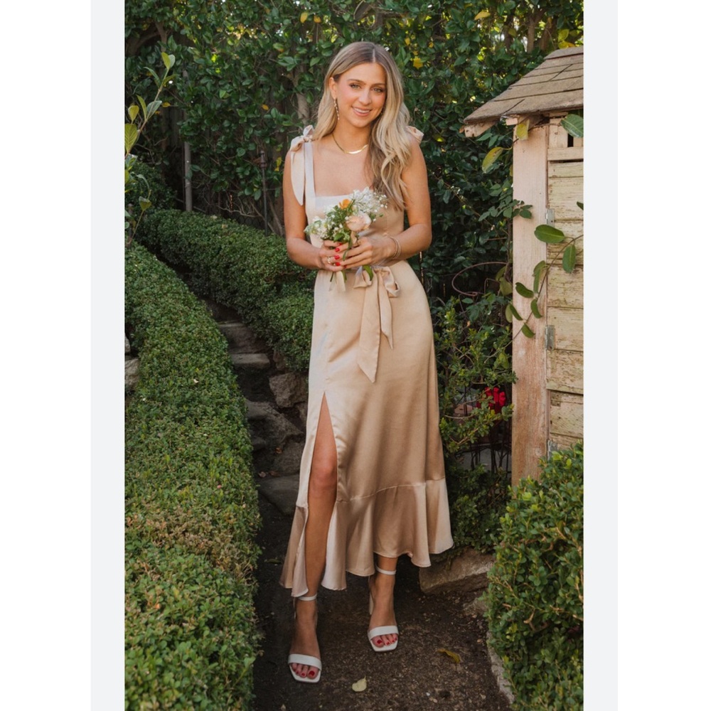 Show me your mumu Clair midi dress in luxe champagne satin